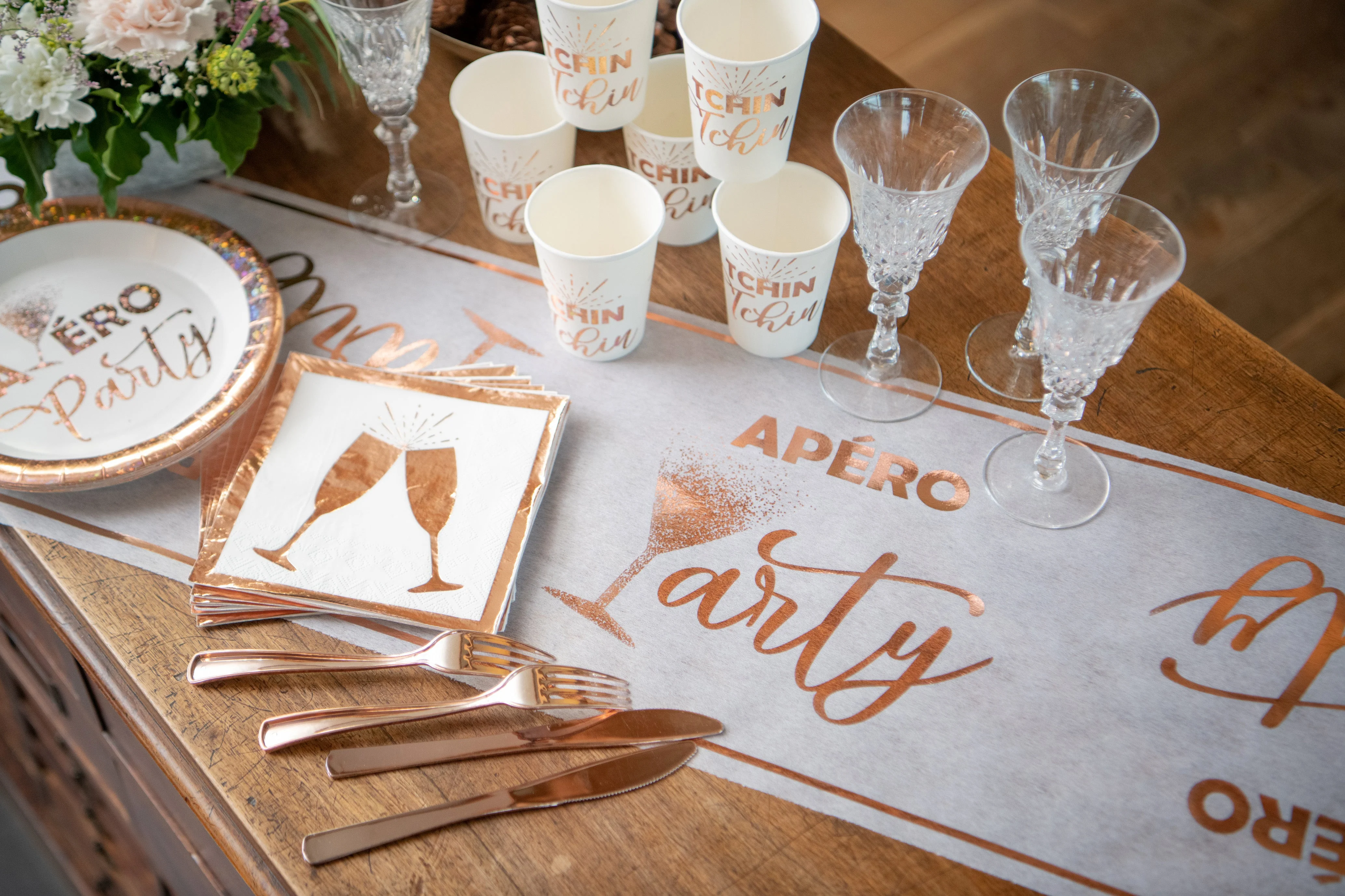 Elegant Apero Theme White Table Runner - Stylish Centerpiece for Birthday Celebrations
