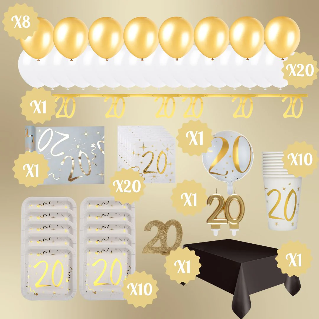 20th Birthday Gold Party Bundle: Effortless Celebration Awaits!