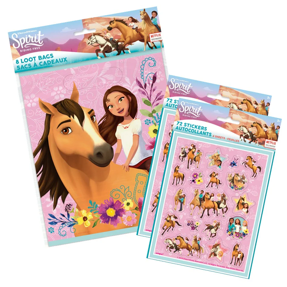 Spirit Riding Free Party Bundle - 80 Stickers & Loot Bags - Ultimate Fun!