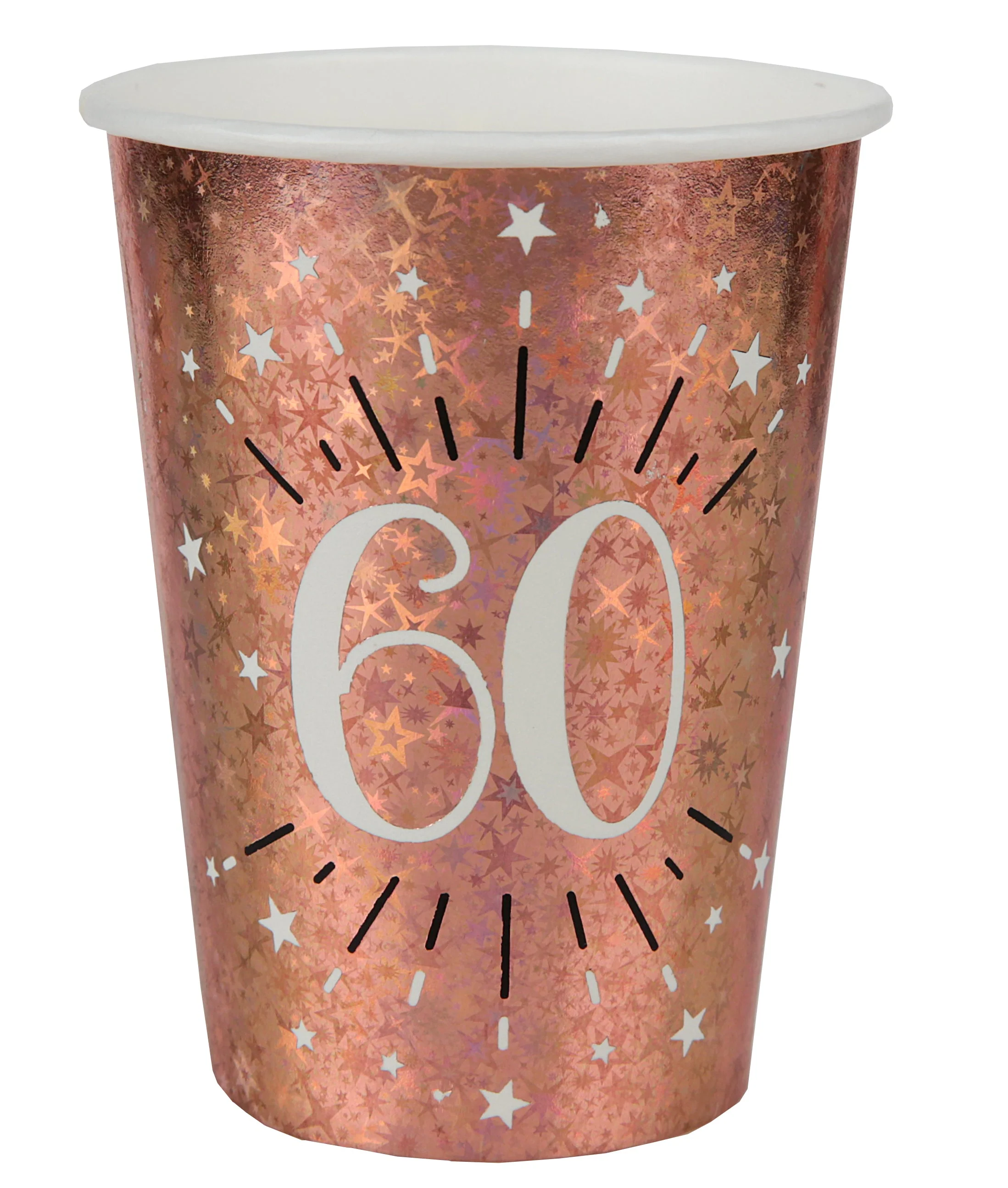 Dazzling Rose Gold 60th Birthday Paper Cups - Elegantly Elevate Your Party Game
