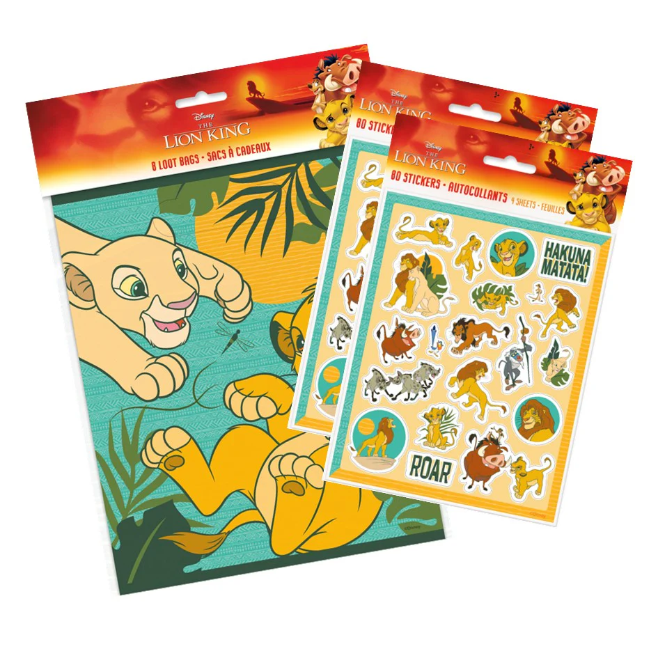 Lion King Party Bundle - 80 Stickers & 8 Loot Bags - Ultimate Fun!
