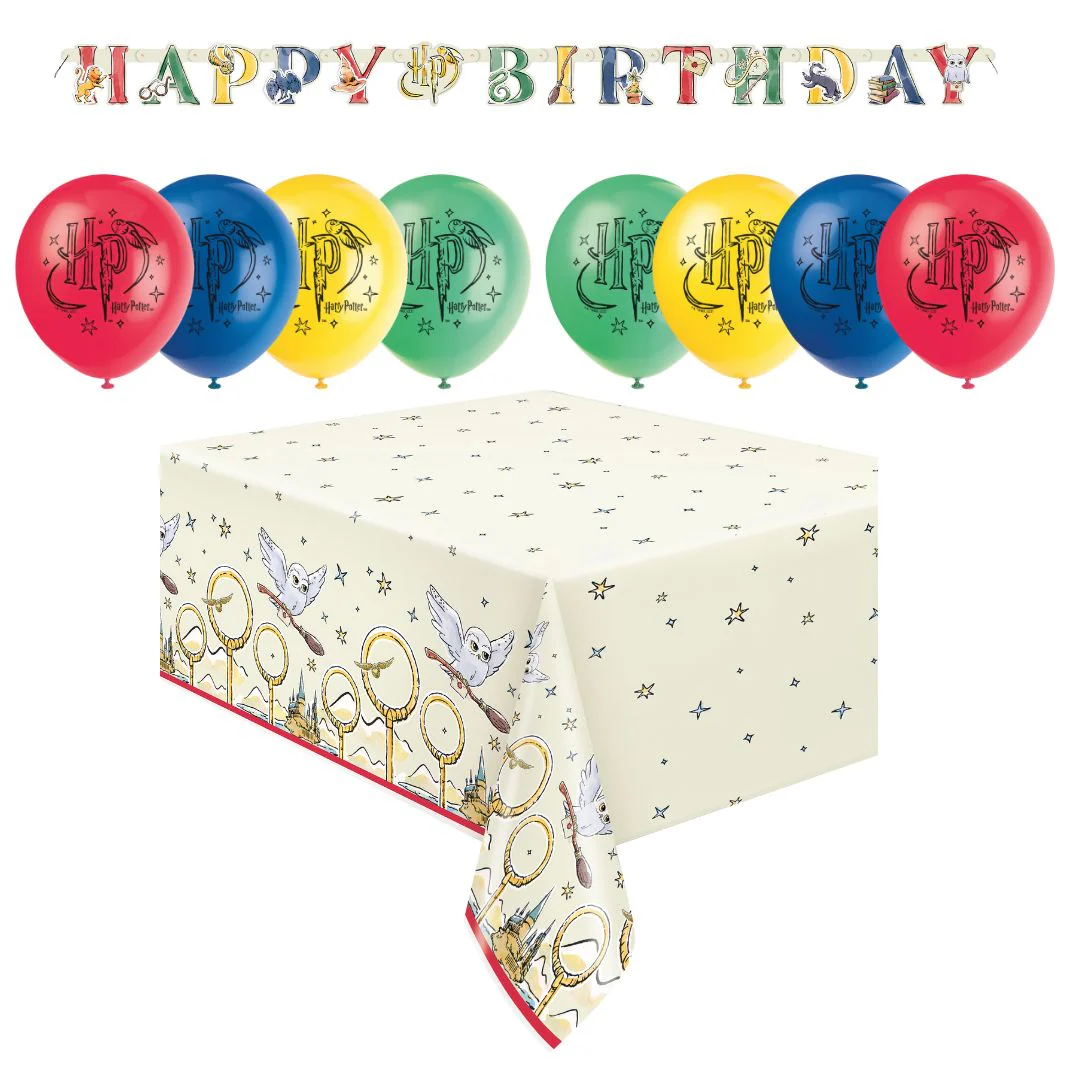 Harry Potter Party Bundle - Tablecloth, Banner & Balloons - Ultimate Fun!