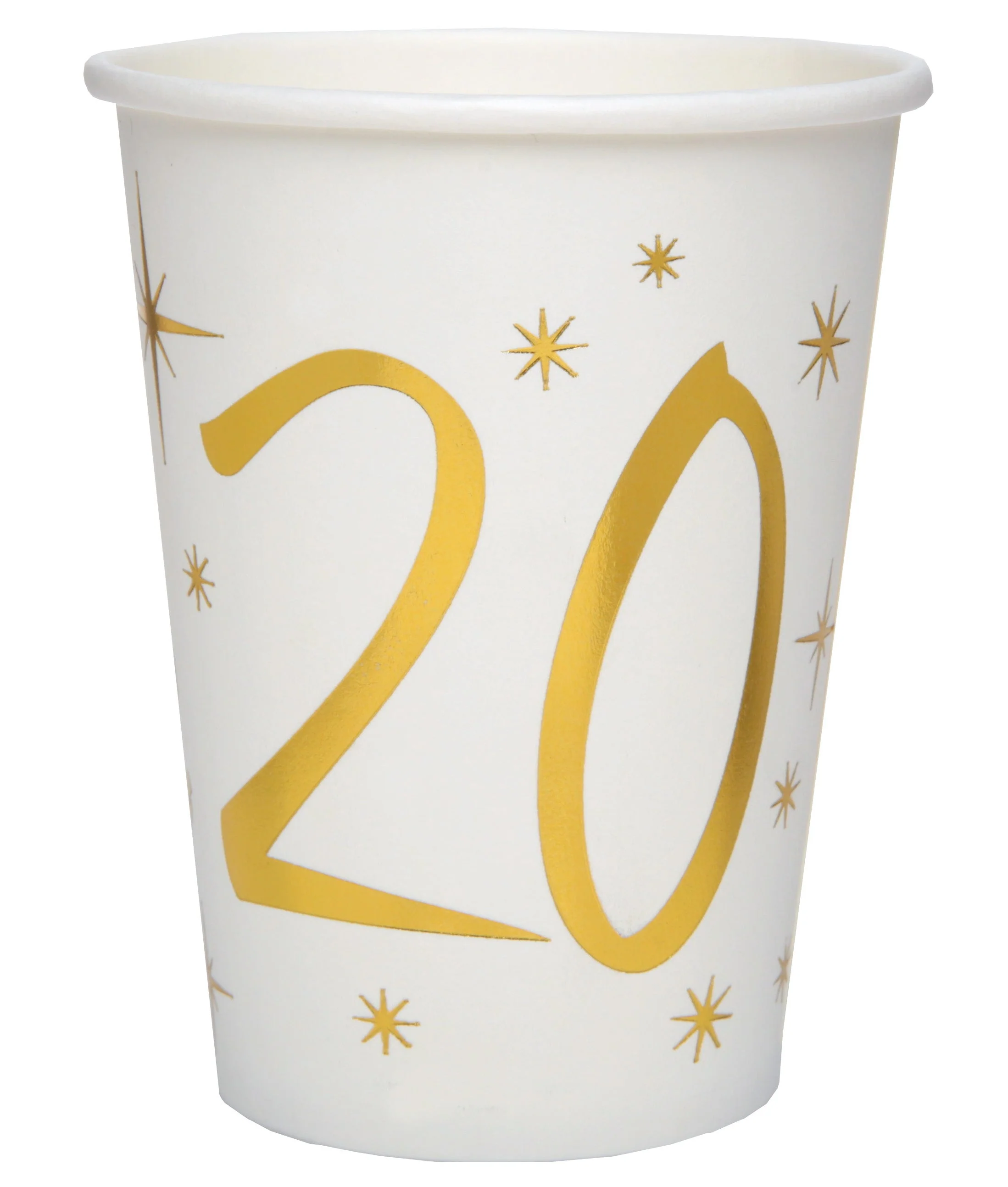 20th Birthday Elegance - Gold Paper Cups with Trend-Setting Themes, Pack of 10
