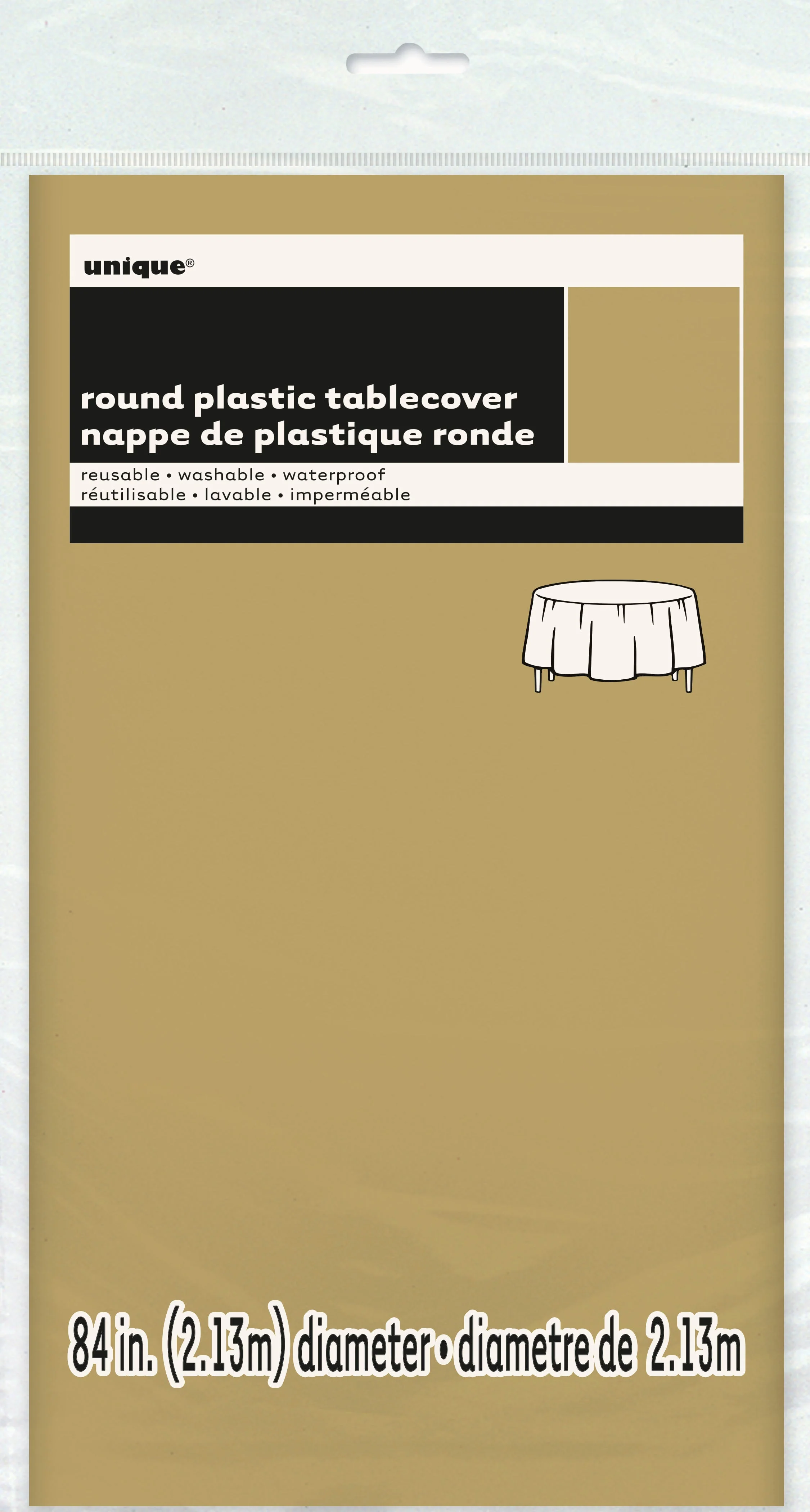 Gold Solid Round Plastic Table Cover, 84