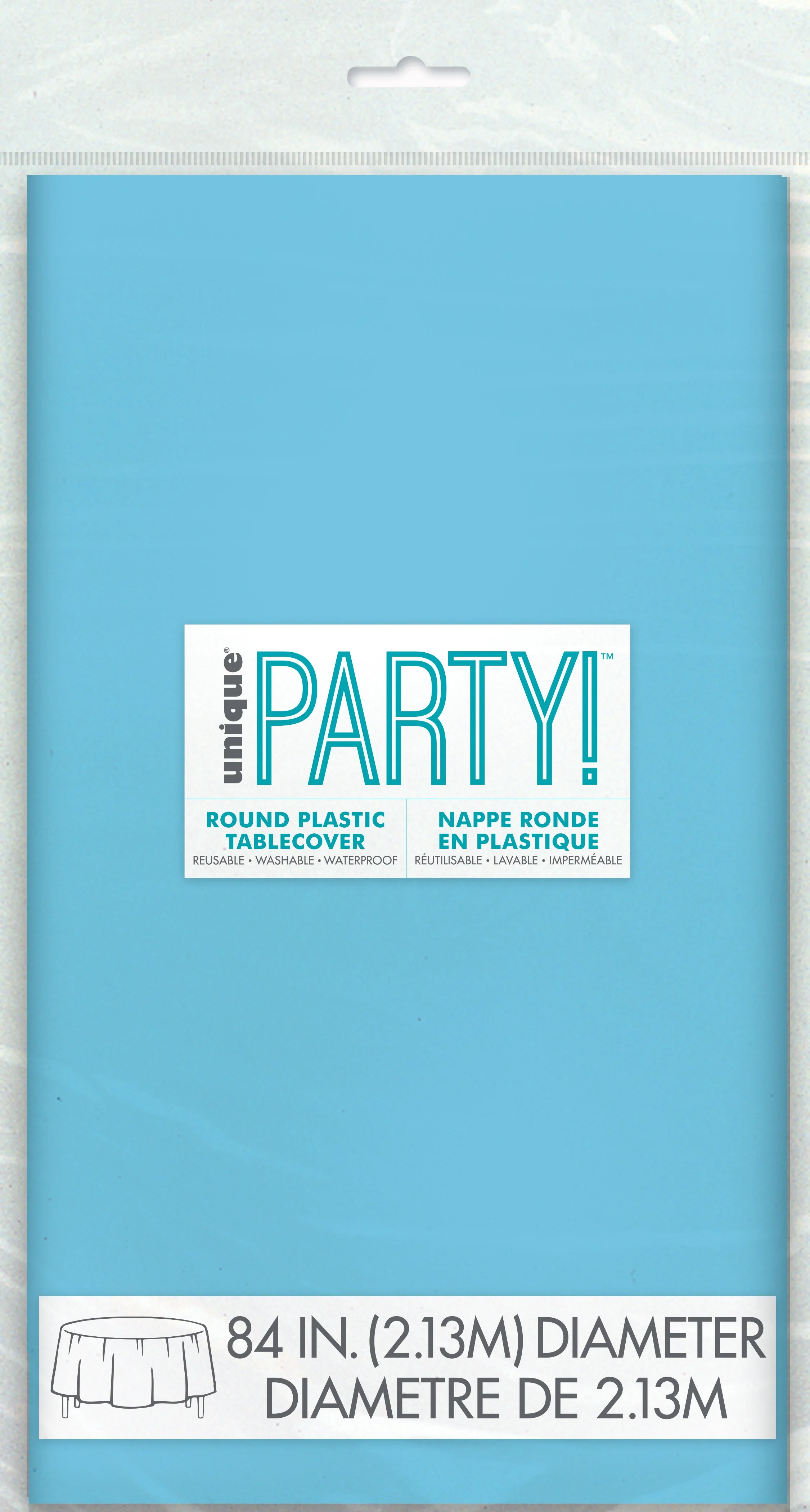 Powder Blue Solid Round Plastic Table Cover, 84