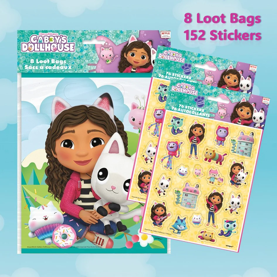 Gabby's Dollhouse Party Bundle: Stickers & Loot Bags for Effortless Fun