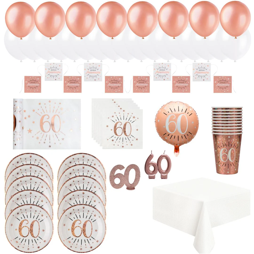 60th Birthday Rose Gold Party Bundle - Effortless Celebration Joy!