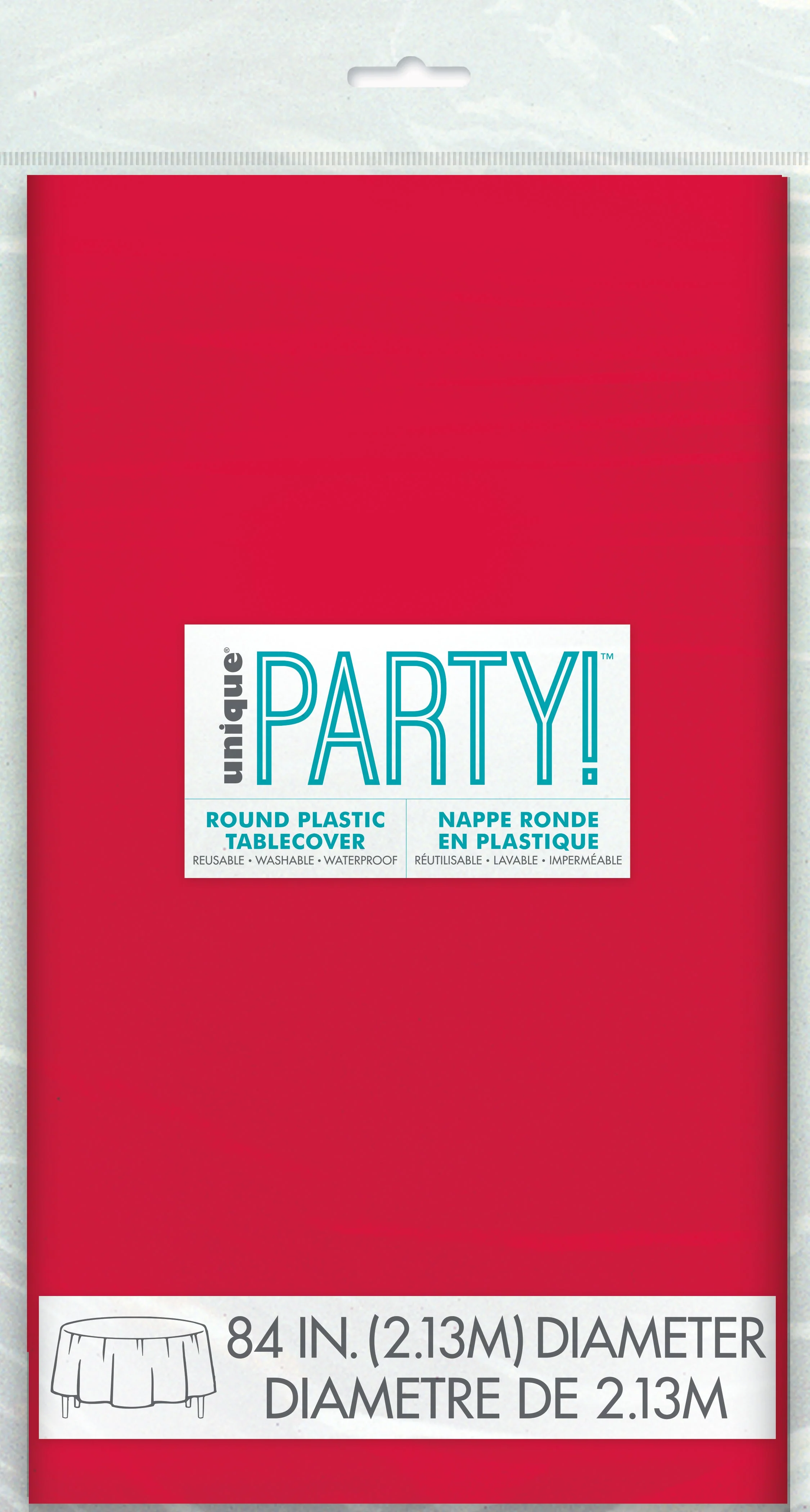 Red Solid Round Plastic Table Cover, 84