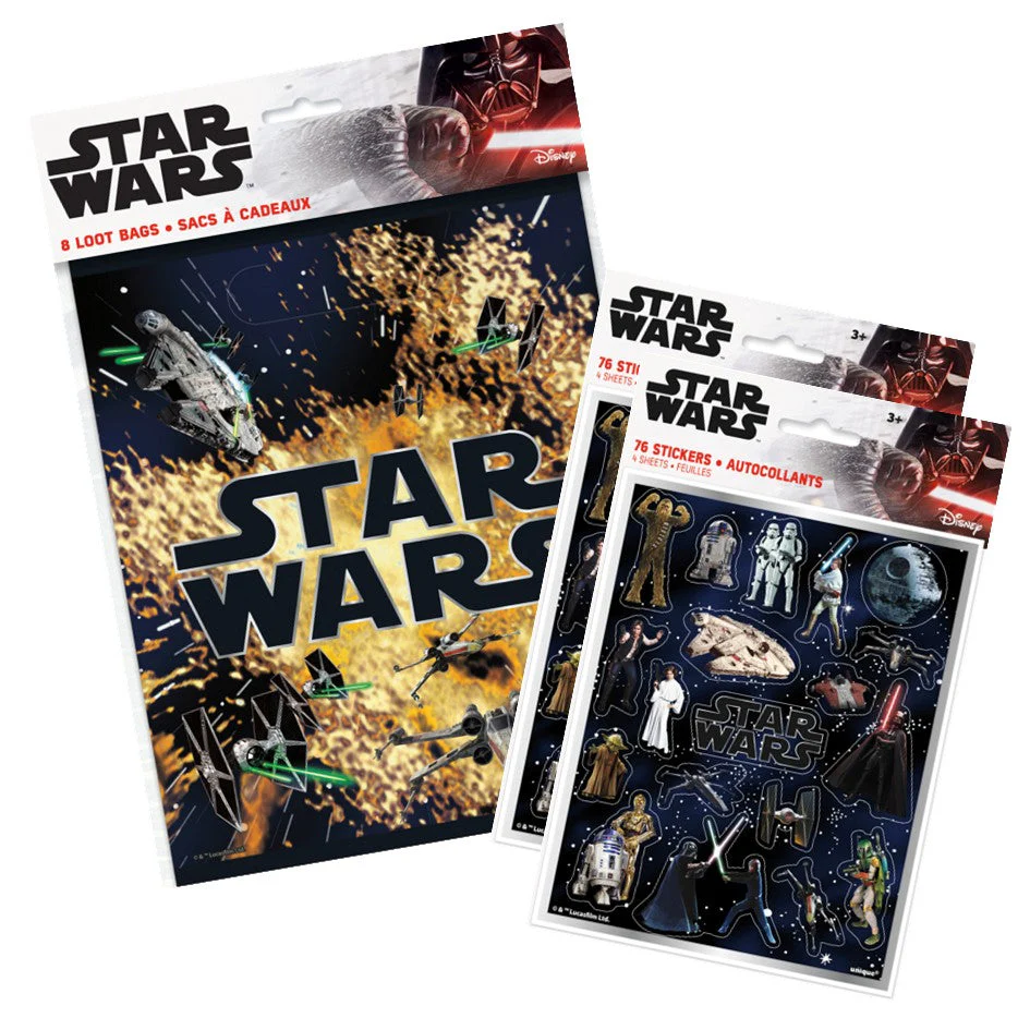Star Wars Classic Party Bundle: 76 Stickers & 8 Loot Bags - Ultimate Celebration!