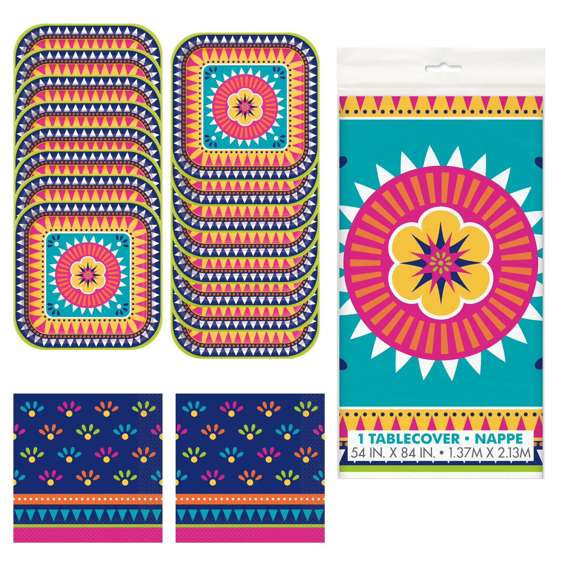Boho Fiesta Bundle: Dinner Plates, Napkins & Tablecloth - Easy Party Joy!