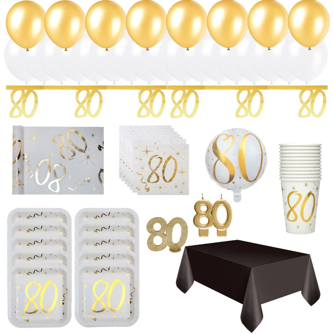 80th Birthday Party Supplies Bundle - Ultimate Gold Celebration Joy!