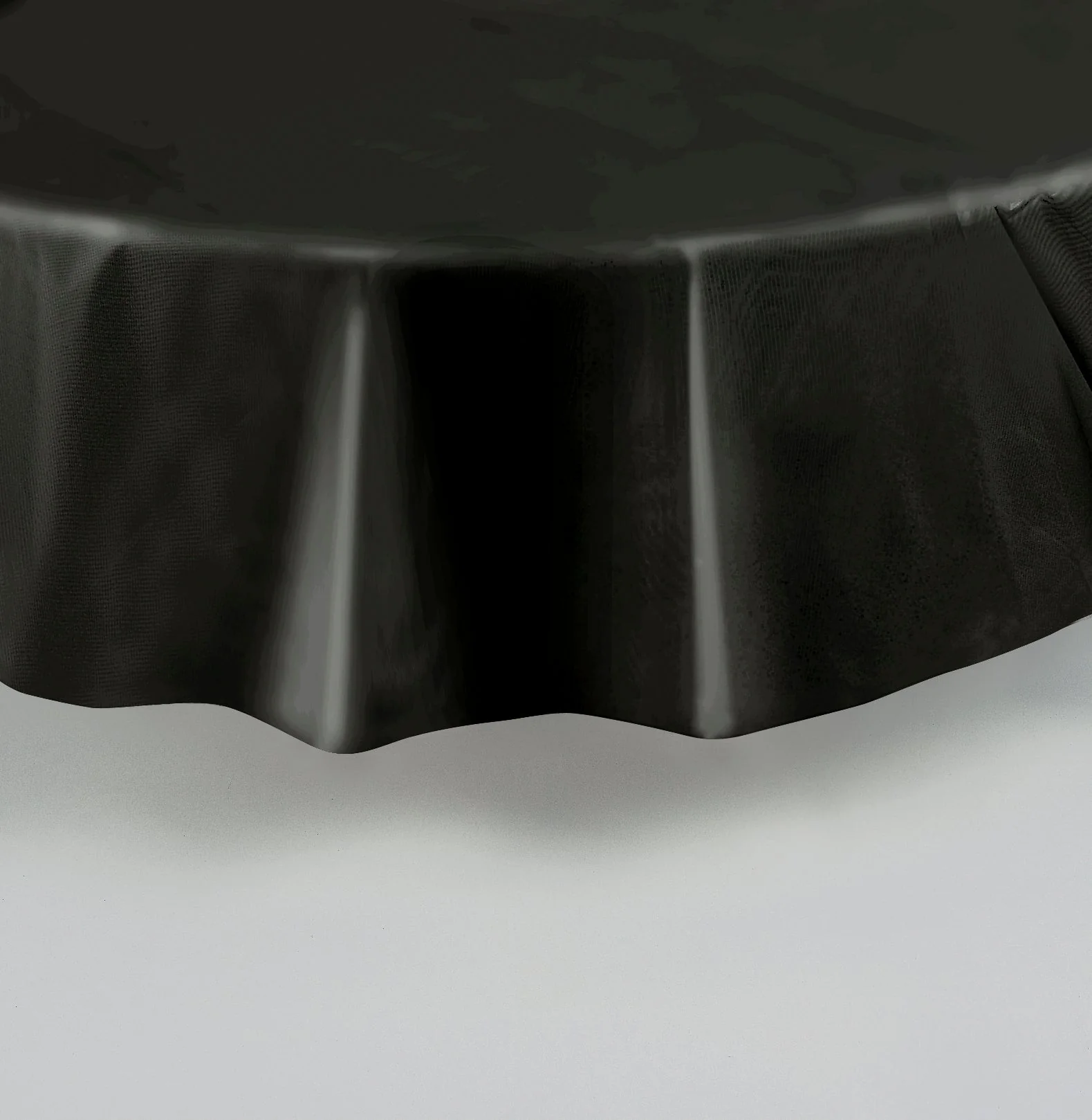 Black Solid Round Plastic Table Cover, 84
