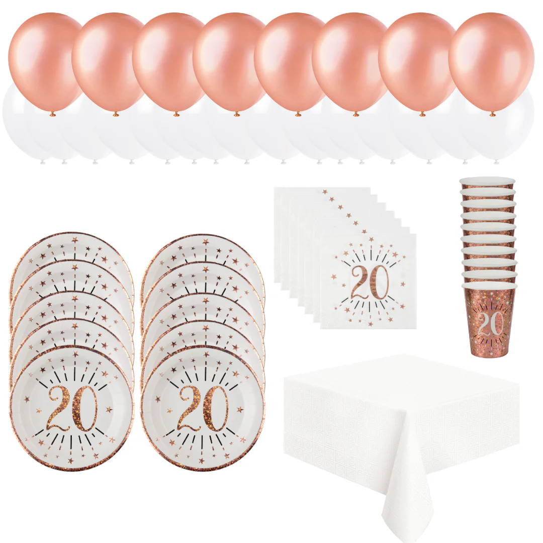 20th Birthday Rose Gold Party Supplies Bundle - Effortless Celebration!