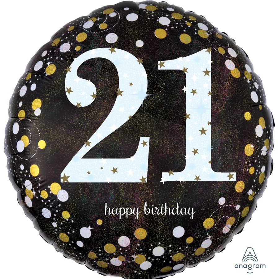 Sparkling 21st Birthday Foil Balloon - Holographic Collection, Superior Float & Self-sealing!