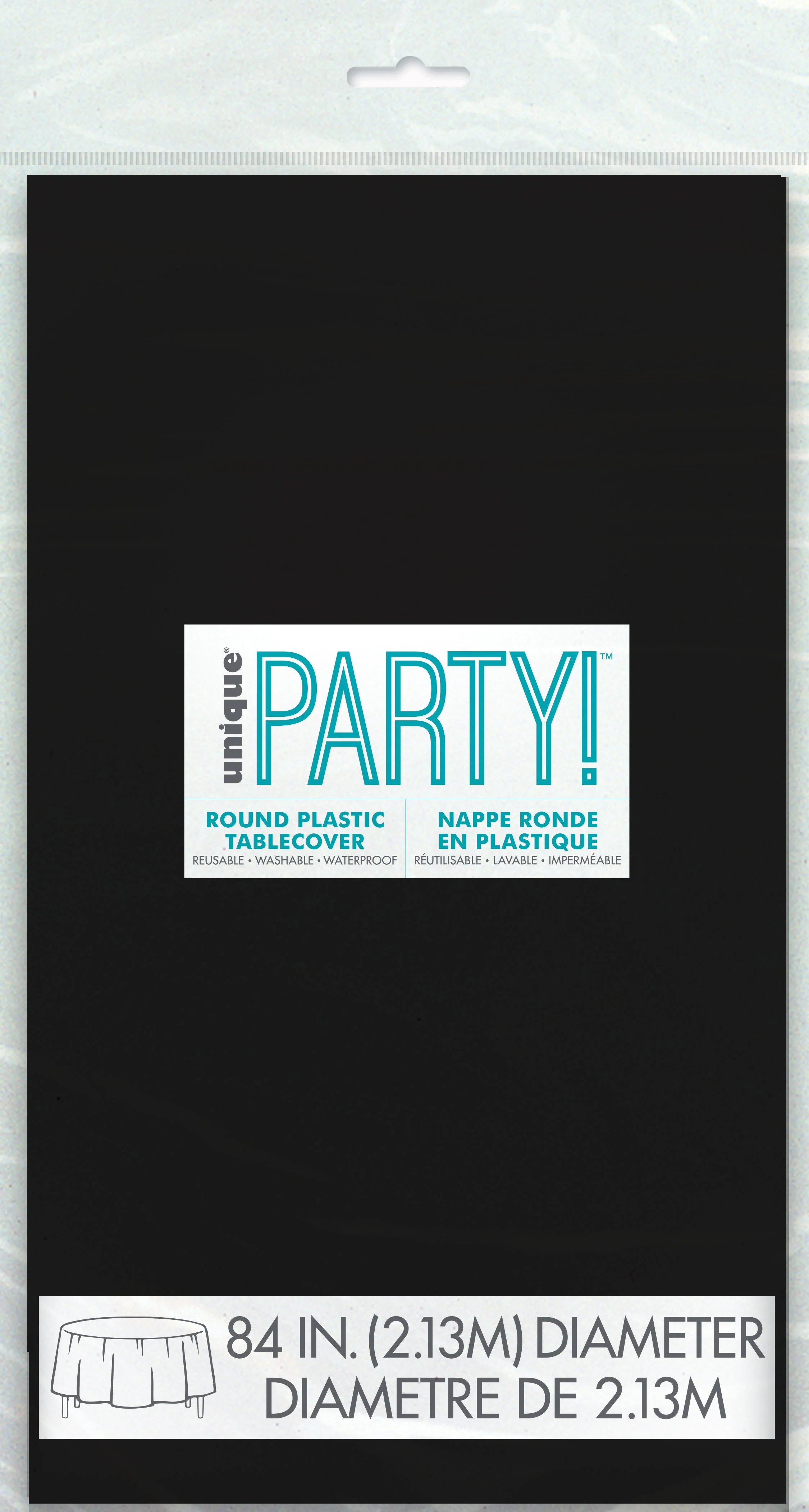 Black Solid Round Plastic Table Cover, 84