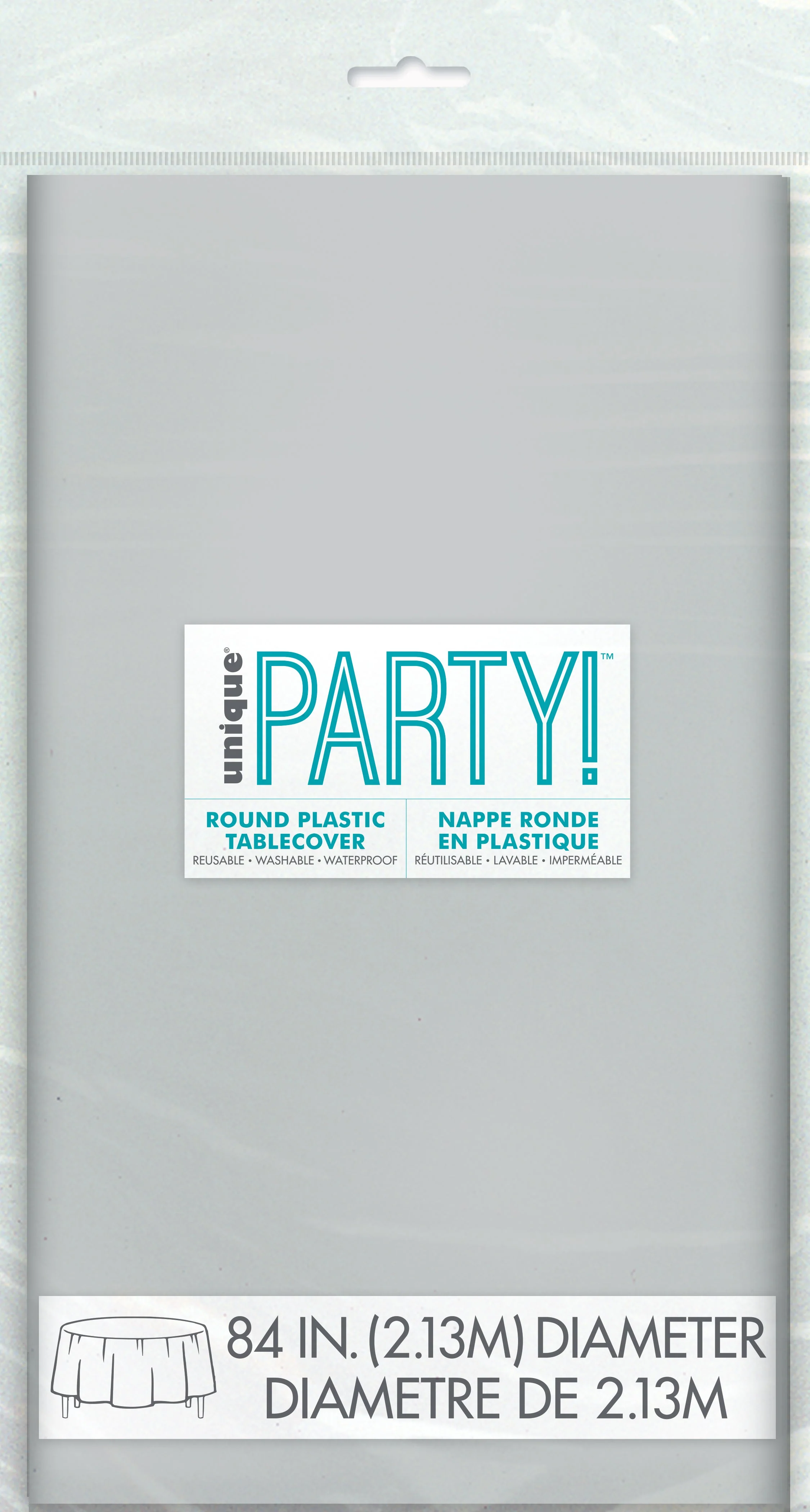 Silver Solid Round Plastic Table Cover, 84