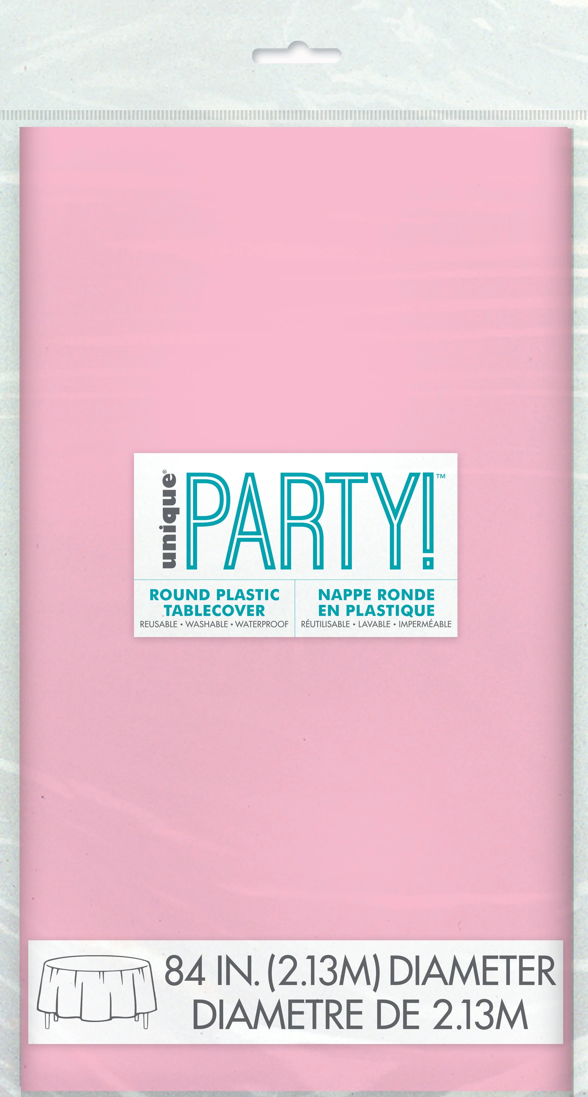Lovely Pink Solid Round Plastic Table Cover, 84