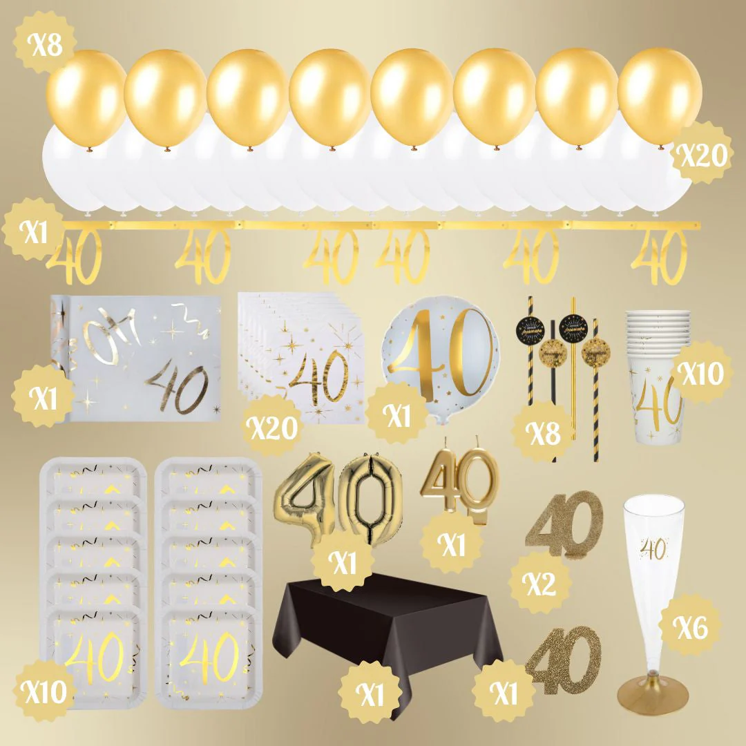 40th Birthday Party Bundle �C Gold D��cor & Effortless Celebration!