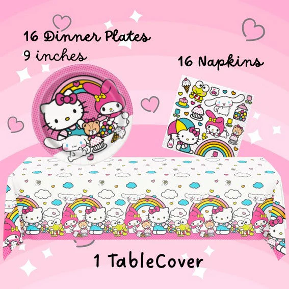 Hello Kitty Party Bundle: Plates, Napkins & Tablecloth - Celebrate with Joy!