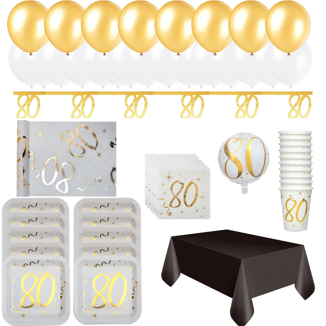 80th Birthday Gold Party Supplies Bundle - Effortless Celebration!