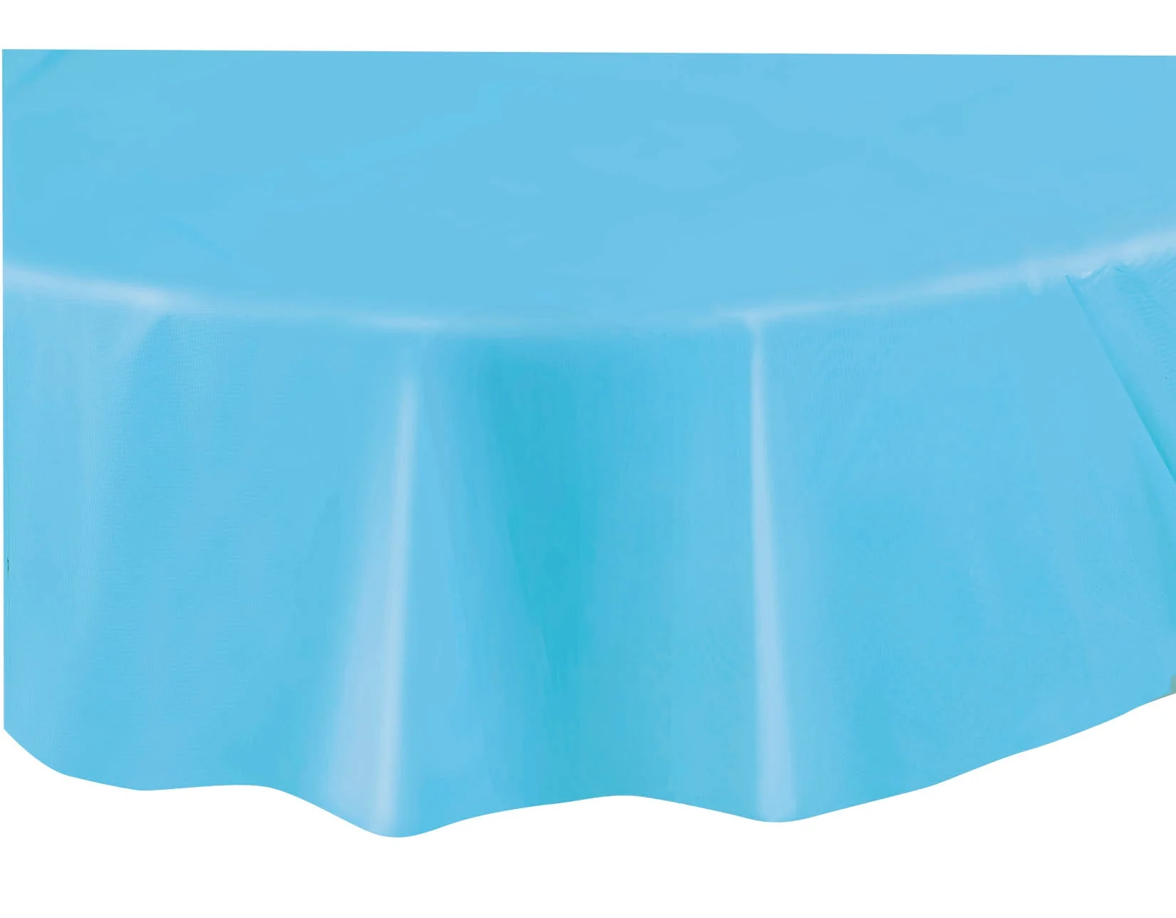 Powder Blue Solid Round Plastic Table Cover, 84