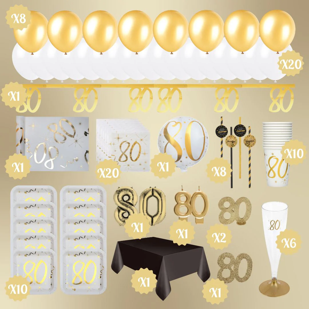 Ultimate 80th Birthday Party Bundle: Gold Celebration Essentials!