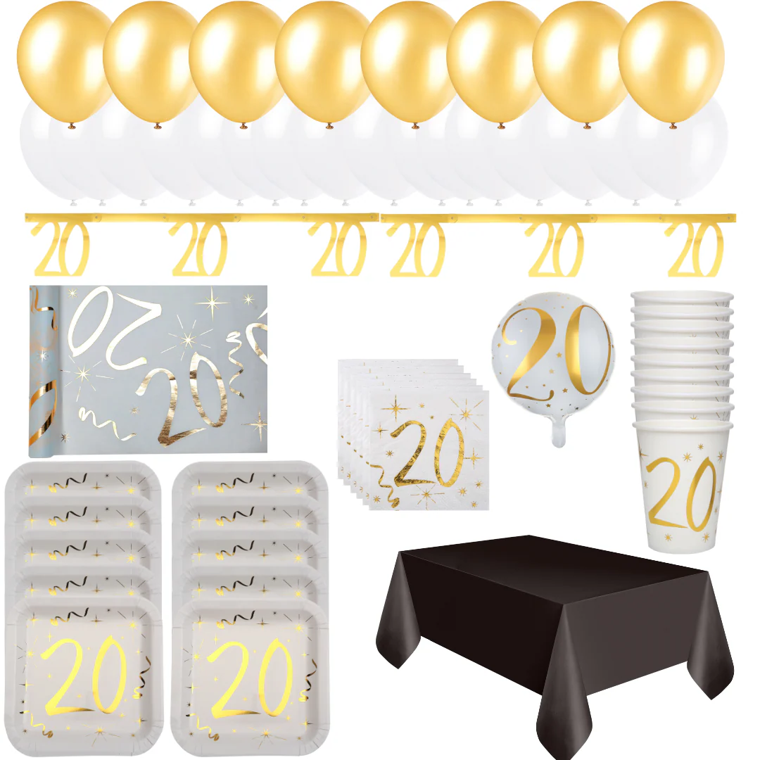 20th Birthday Gold Party Bundle - Effortless Celebration Solution!