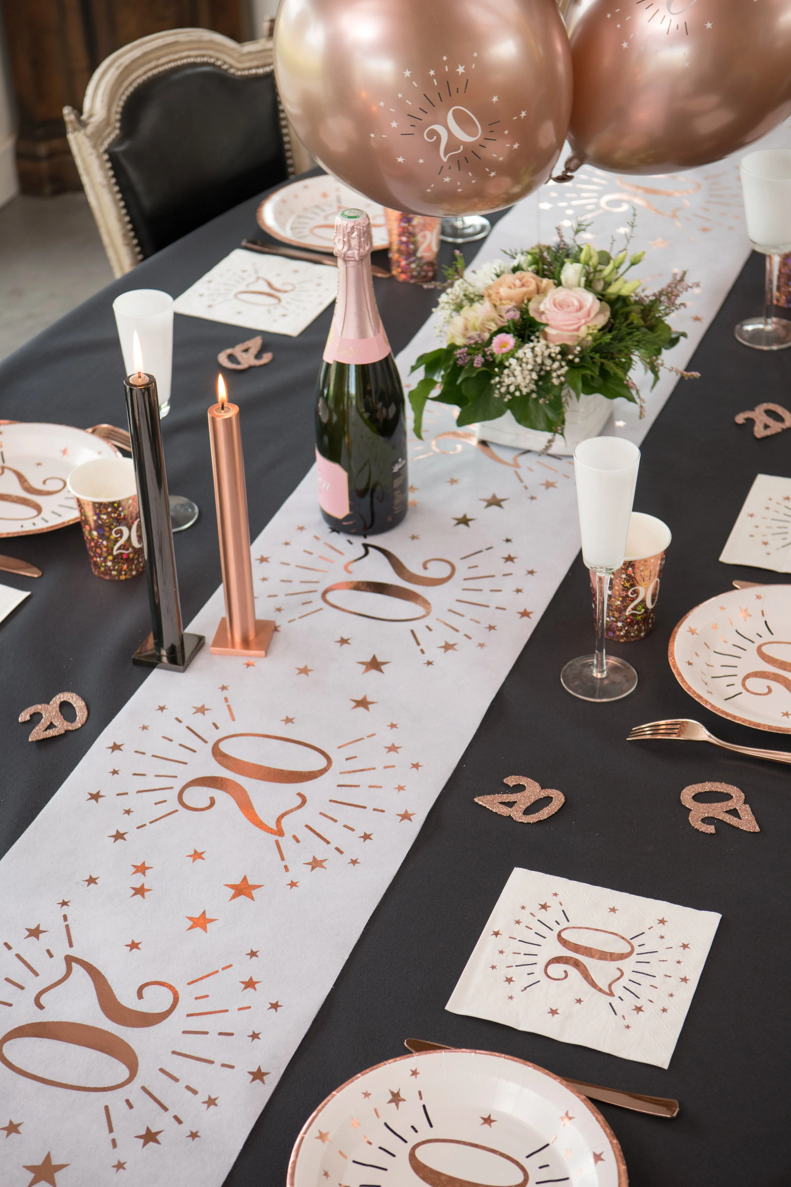 Elegant Rose Gold Table Runner for 20th Birthday Celebration - Uplift Your Party D��cor with Elegance
