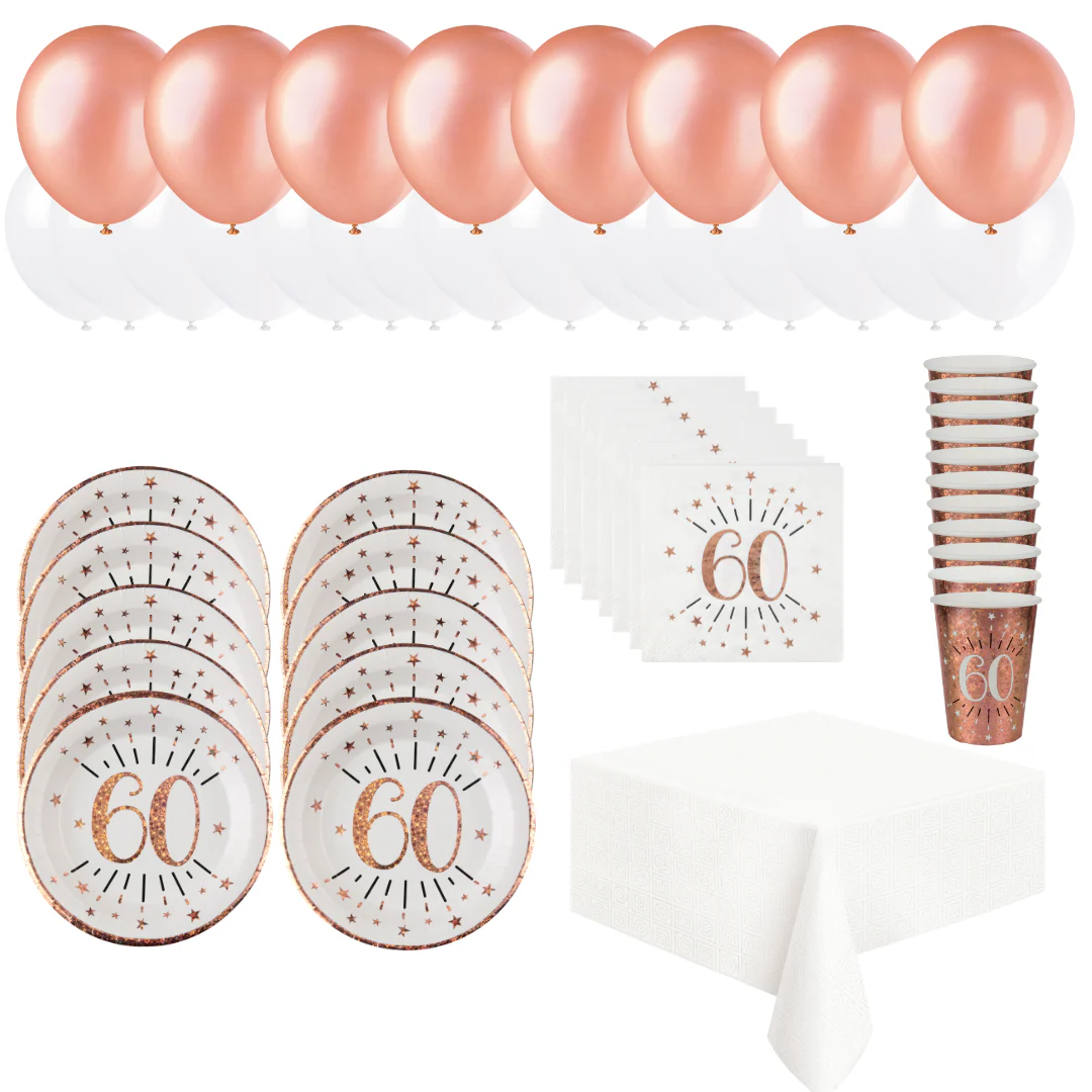 60th Birthday Rose Gold Party Bundle - Effortless Celebration Joy!